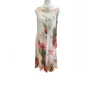 S L Fashions Floral Sleeveless Tea Length Spring Dress Size 8